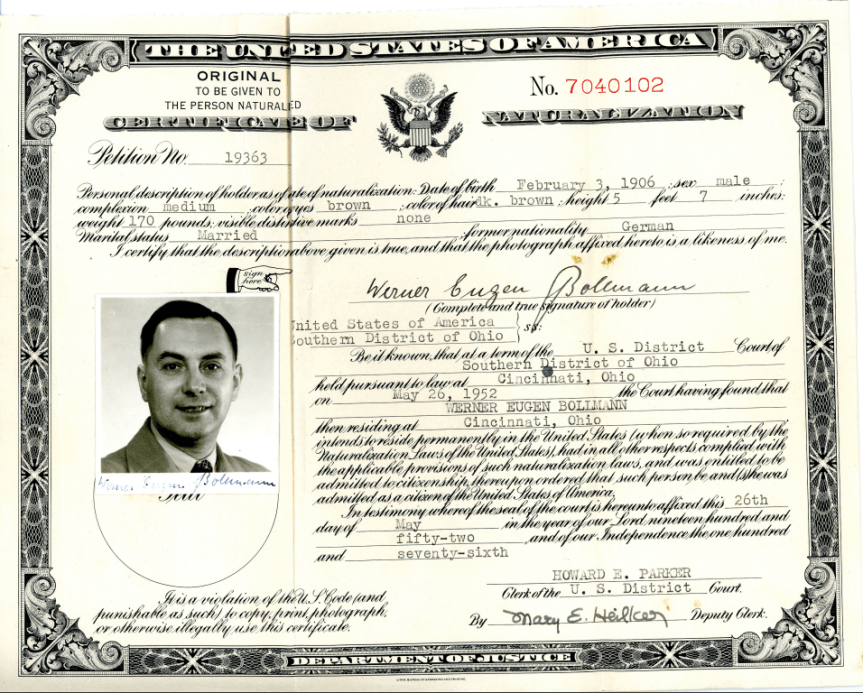 Werner Bollmann naturalization certificate
