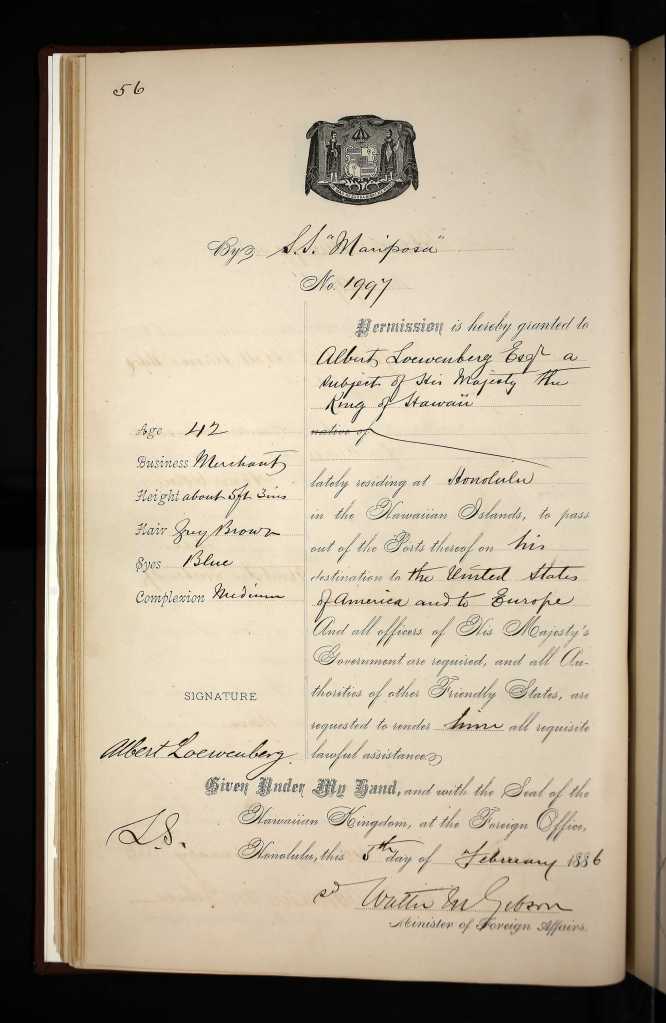 Abraham Loewenberg's Hawaiian passport. 